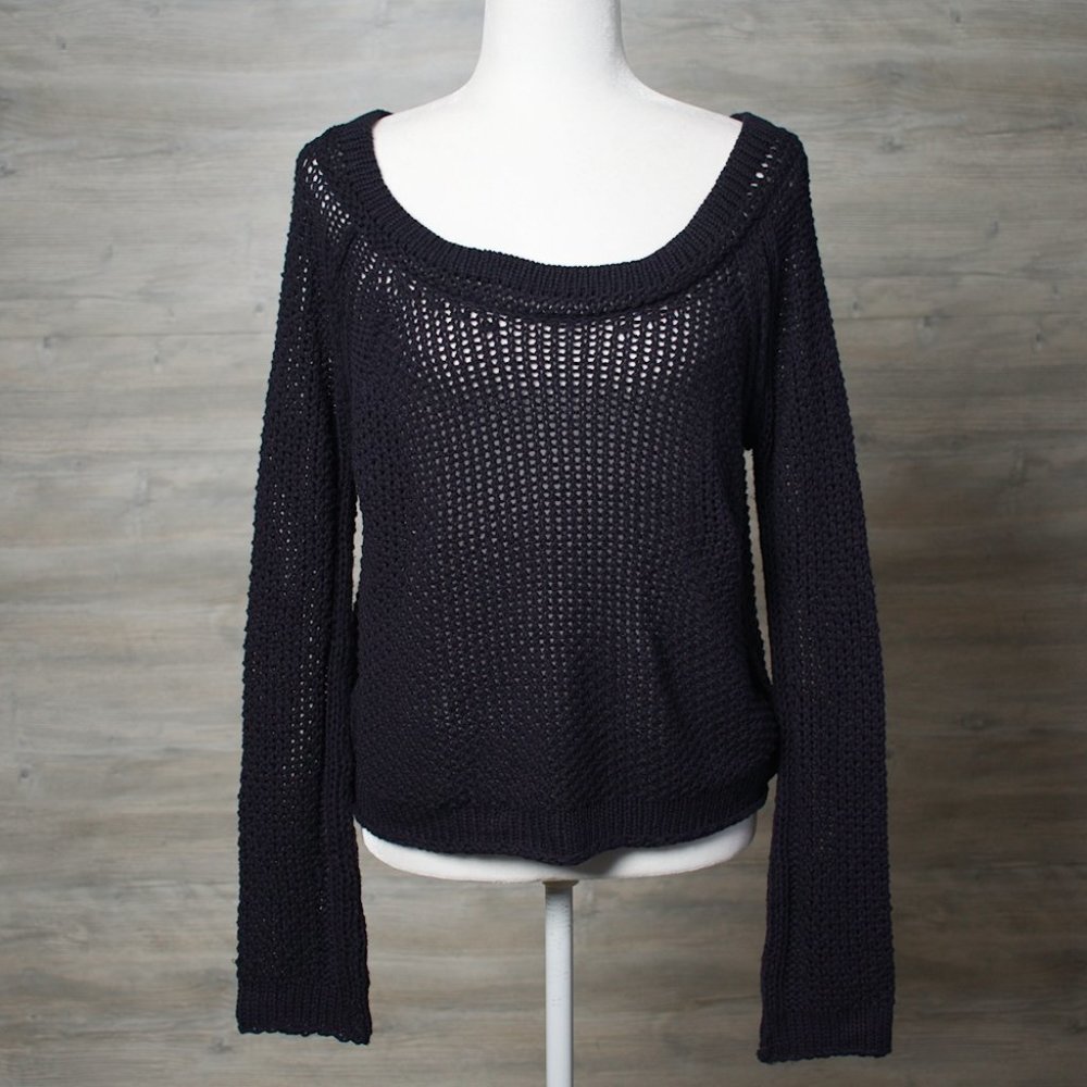 Free People Navy Crochet Sweater Small - Picture 1 of 8